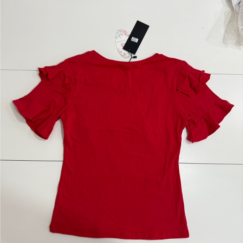 LOVE Red Ruffle Sleeve Tee - Picture 3 of 4